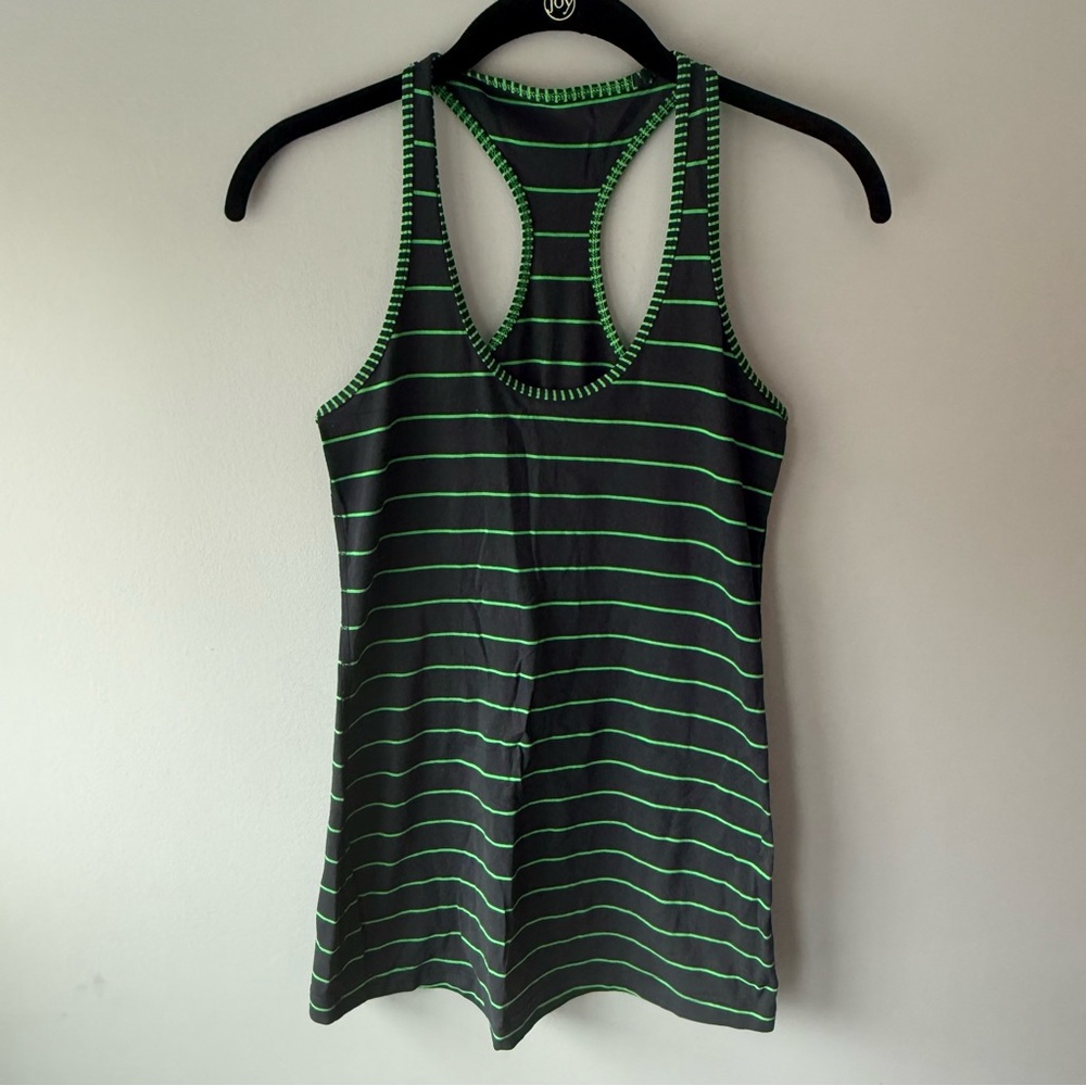 Lululemon Navy and Green Striped Racerback Tank Top - Hip Length - Size: 8